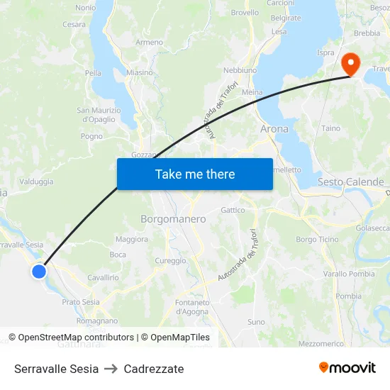 Serravalle Sesia to Cadrezzate map