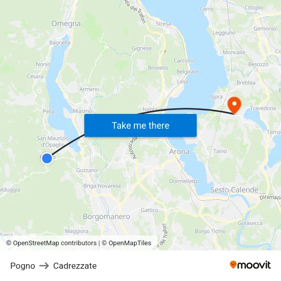 Pogno to Cadrezzate map