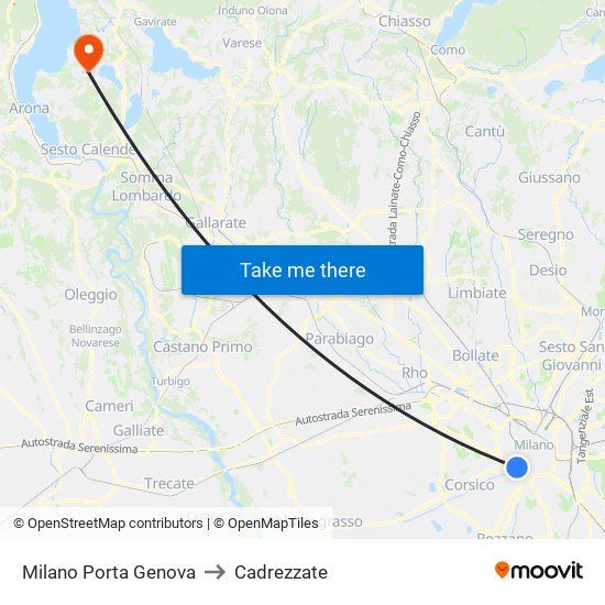 Milano Porta Genova to Cadrezzate map
