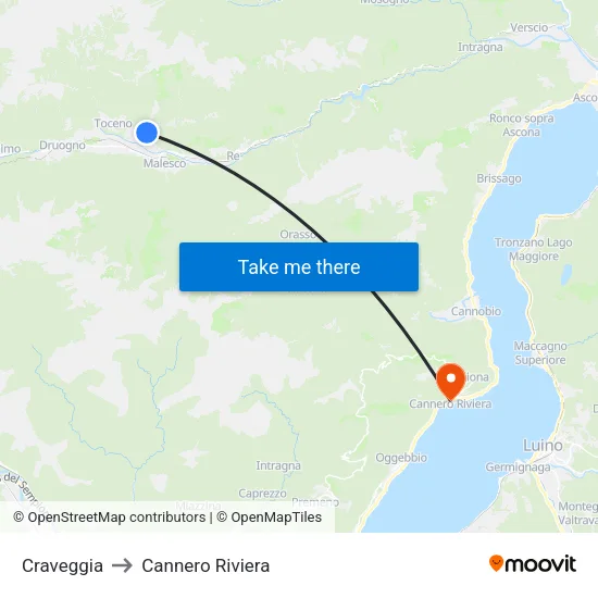 Craveggia to Cannero Riviera map