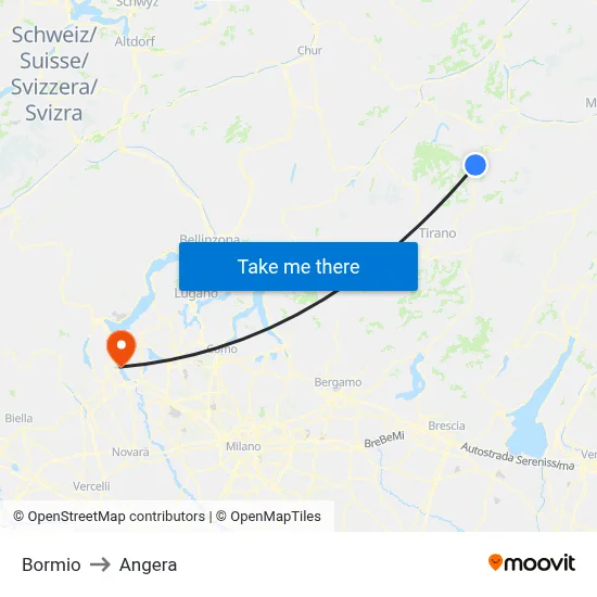 Bormio to Angera map