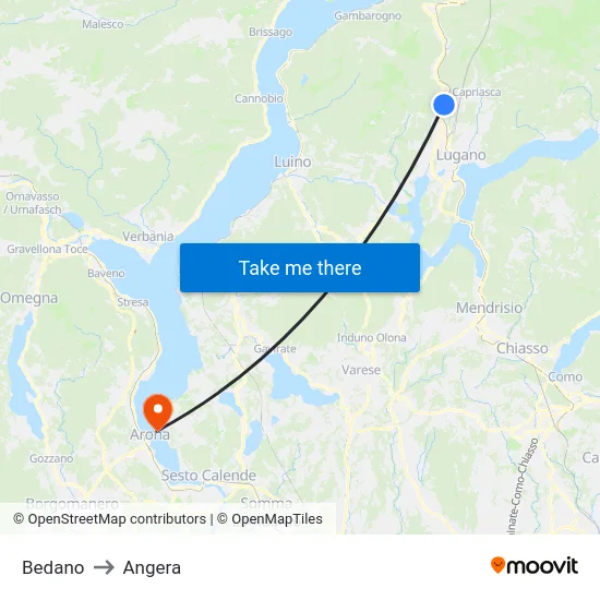 Bedano to Angera map