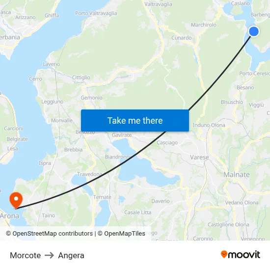 Morcote to Angera map