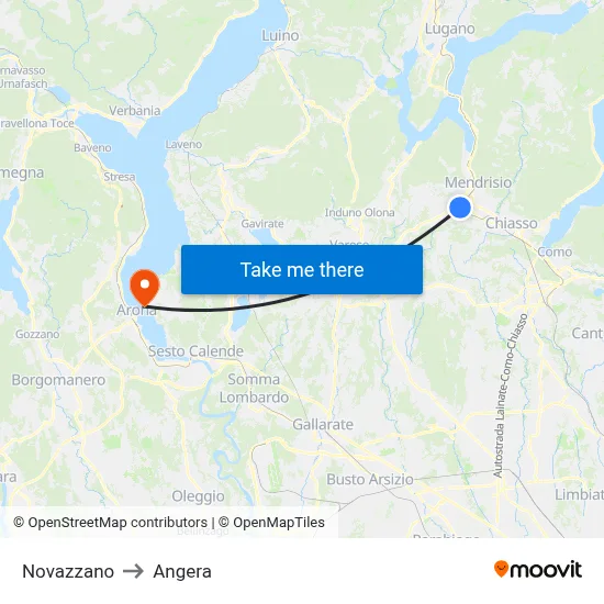 Novazzano to Angera map