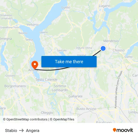 Stabio to Angera map
