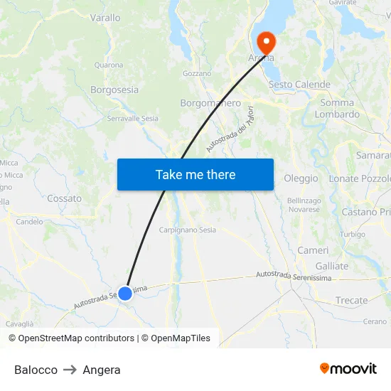 Balocco to Angera map