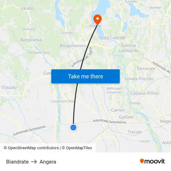 Biandrate to Angera map
