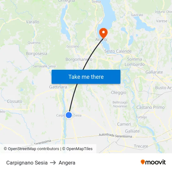 Carpignano Sesia to Angera map