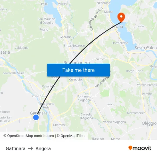 Gattinara to Angera map