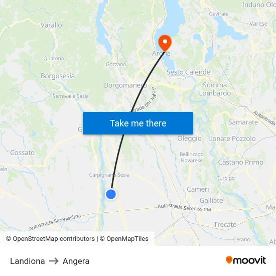 Landiona to Angera map