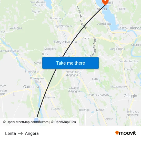 Lenta to Angera map