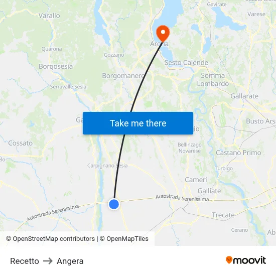 Recetto to Angera map