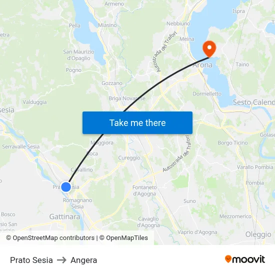Prato Sesia to Angera map