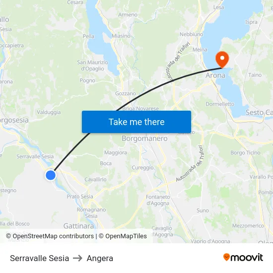 Serravalle Sesia to Angera map