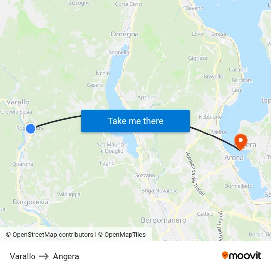 Varallo to Angera map