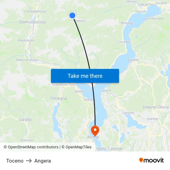 Toceno to Angera map