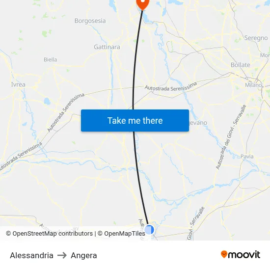 Alessandria to Angera map