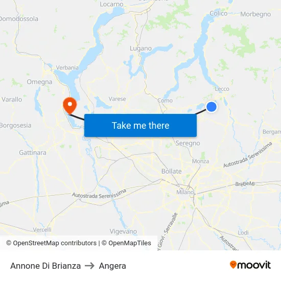 Annone Di Brianza to Angera map