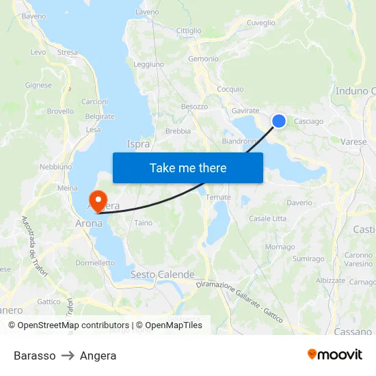 Barasso to Angera map