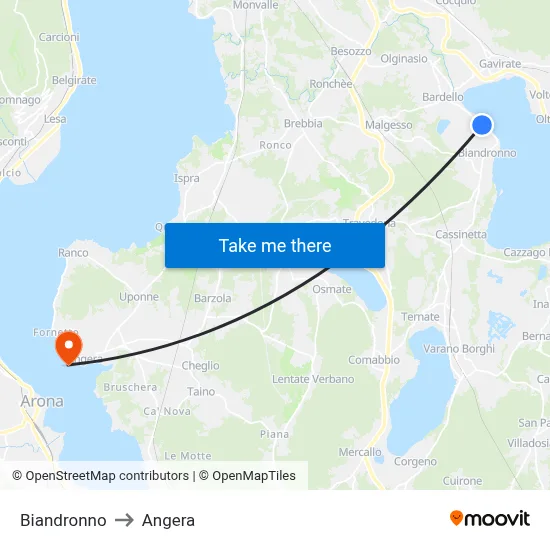 Biandronno to Angera map