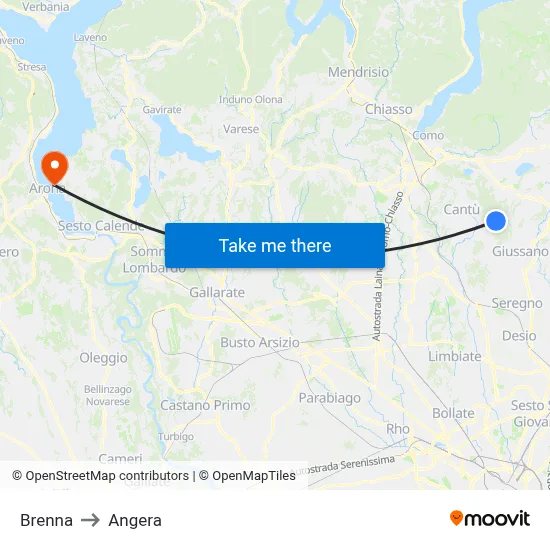 Brenna to Angera map