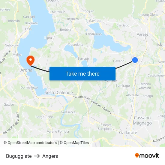 Buguggiate to Angera map