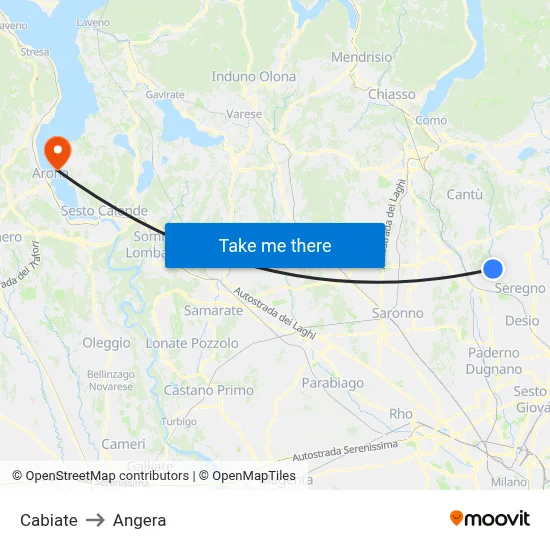 Cabiate to Angera map