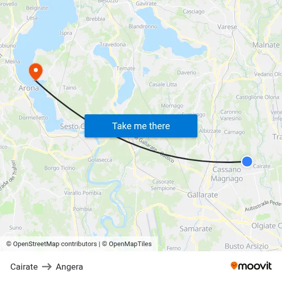Cairate to Angera map