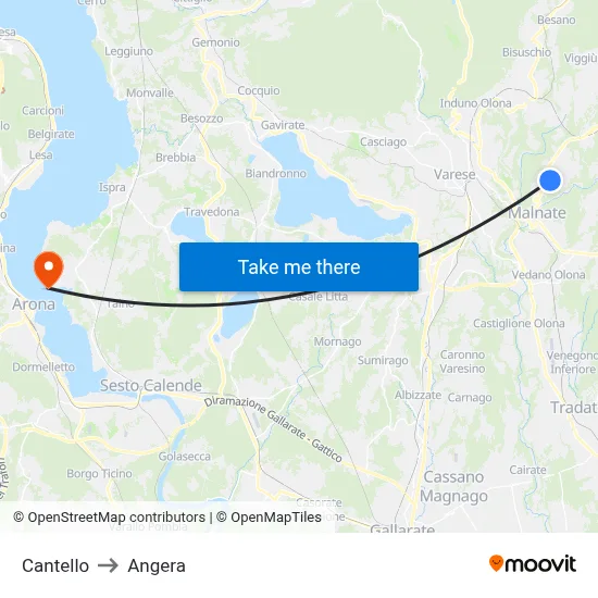 Cantello to Angera map