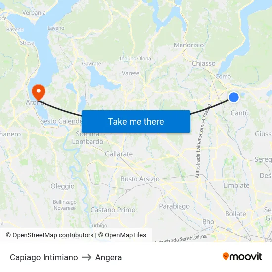 Capiago Intimiano to Angera map