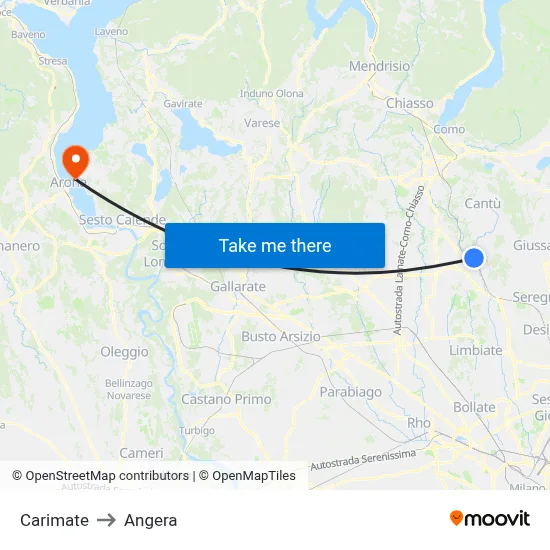 Carimate to Angera map