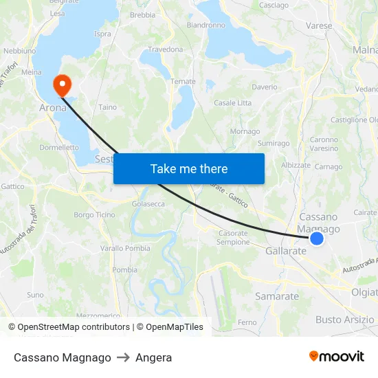 Cassano Magnago to Angera map