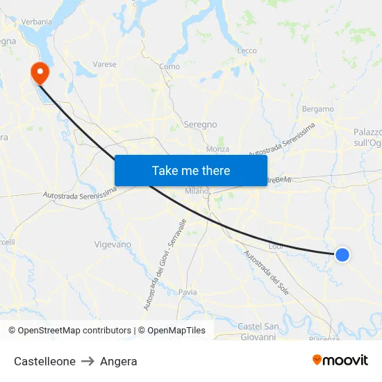 Castelleone to Angera map