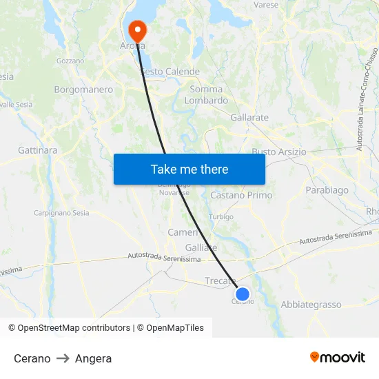 Cerano to Angera map