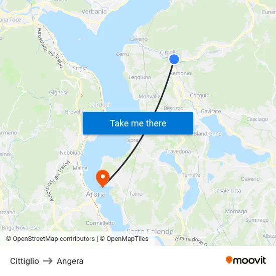 Cittiglio to Angera map