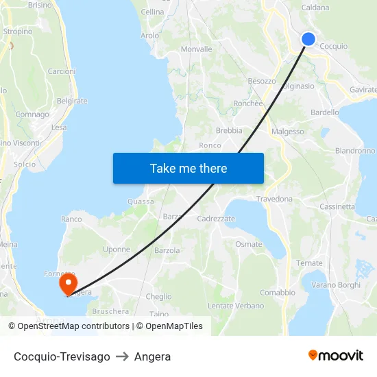 Cocquio-Trevisago to Angera map