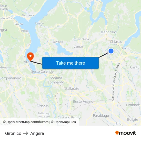 Gironico to Angera map