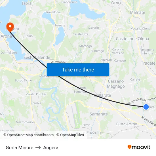 Gorla Minore to Angera map