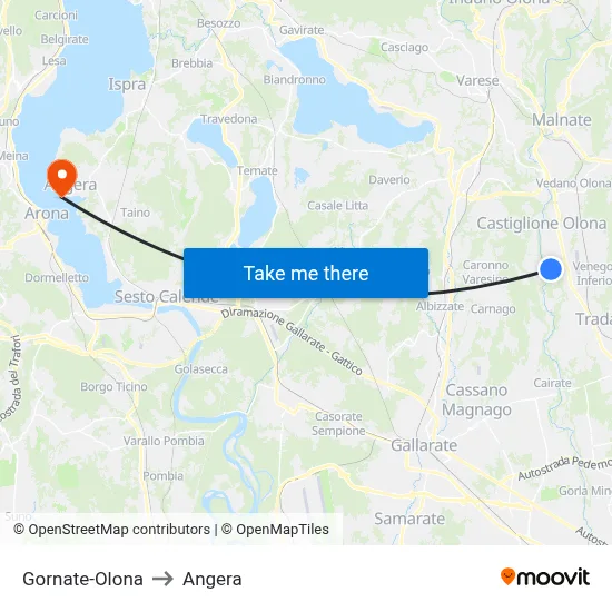 Gornate-Olona to Angera map
