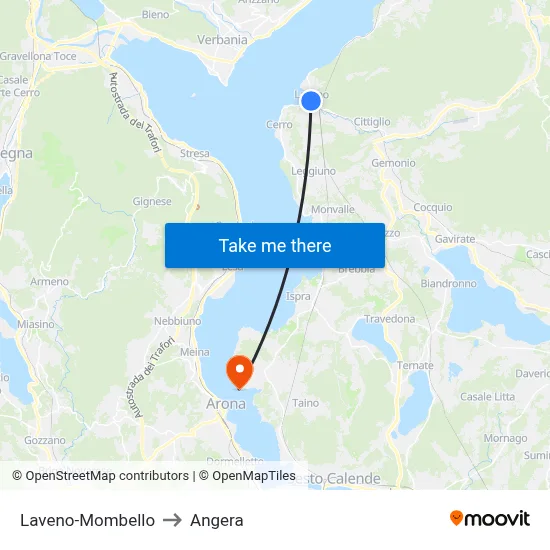 Laveno-Mombello to Angera map