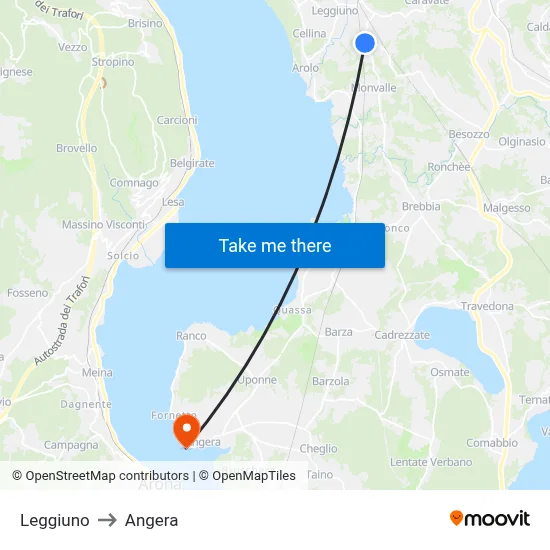 Leggiuno to Angera map