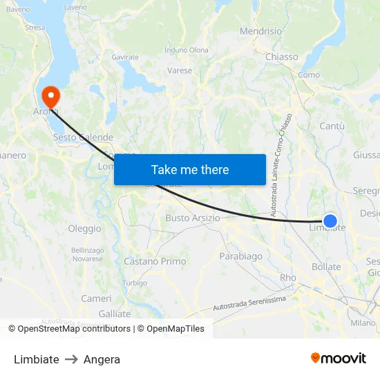 Limbiate to Angera map