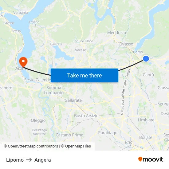 Lipomo to Angera map