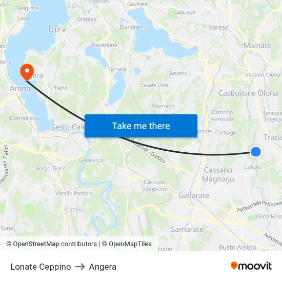 Lonate Ceppino to Angera map