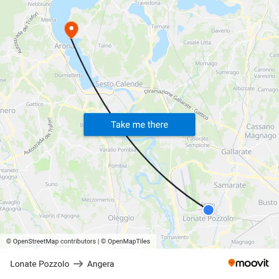 Lonate Pozzolo to Angera map