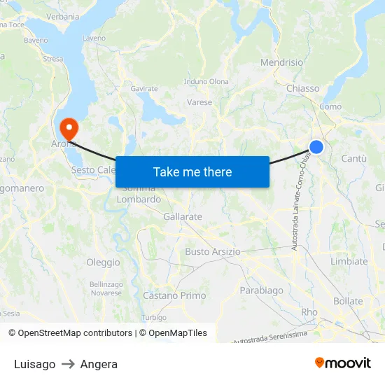 Luisago to Angera map