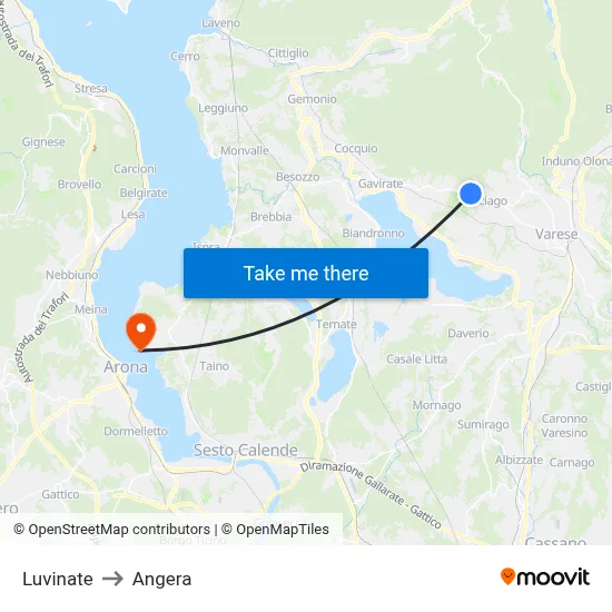 Luvinate to Angera map