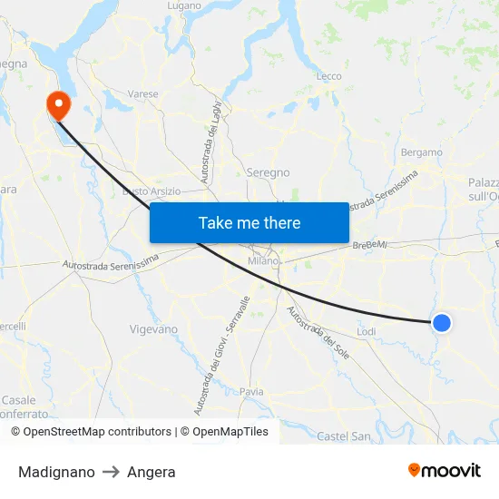 Madignano to Angera map
