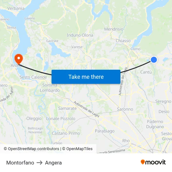 Montorfano to Angera map