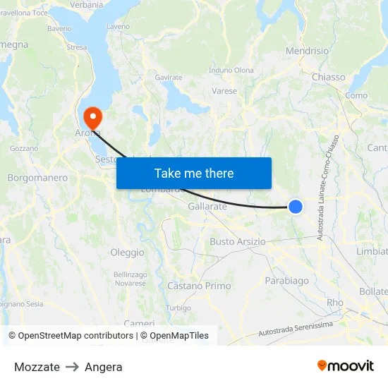 Mozzate to Angera map